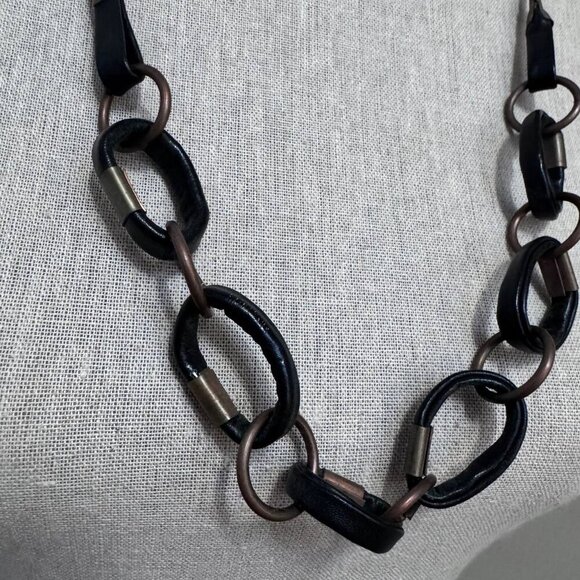 Vintage ‘90s Real Leather, Metal and Rope Necklace - Picture 2 of 8